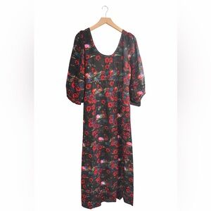 Rachel Comey Black and Red Floral Long Sleeve Dress